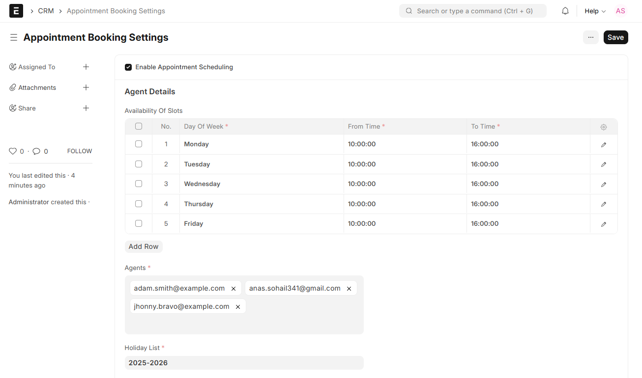 Appointment Booking Settings
