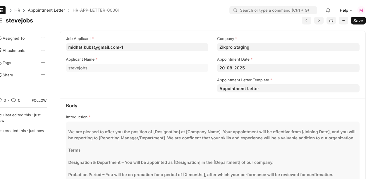 Appointment Letter