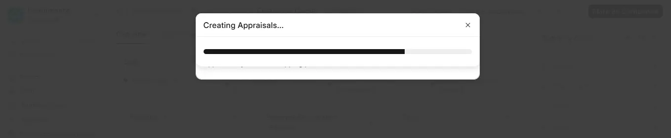 Creating Appraisals progress bar in ERPNext HR Appraisal Cycle after clicking Create Appraisals for the listed appraisees