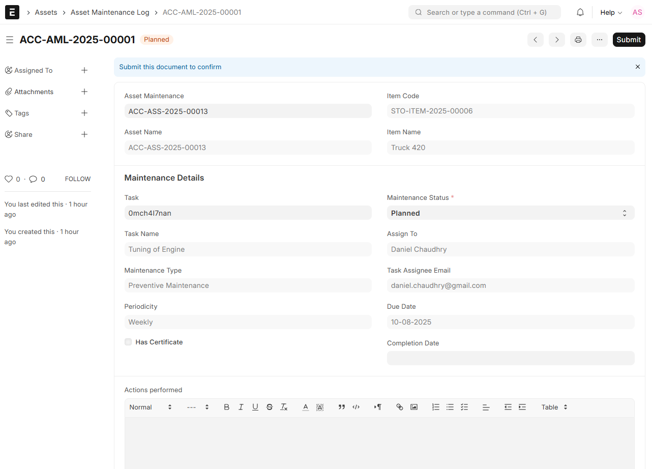 Asset Maintenance Logs