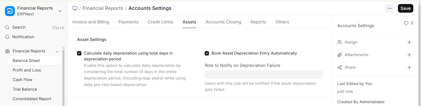 Asset settings