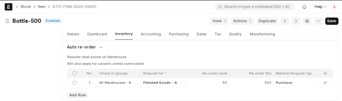 Auto Creation of Material Request