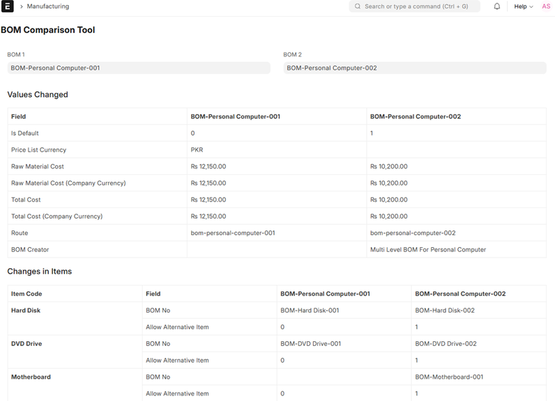 BOM Comparison Tool