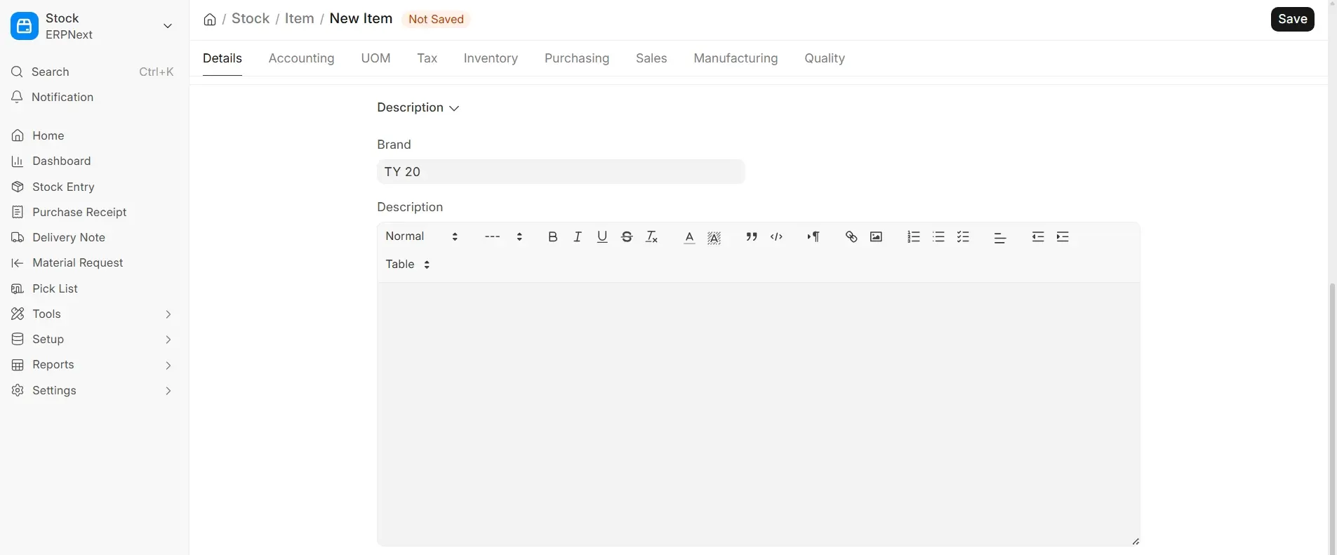 Applying Brand to Item ERPNext