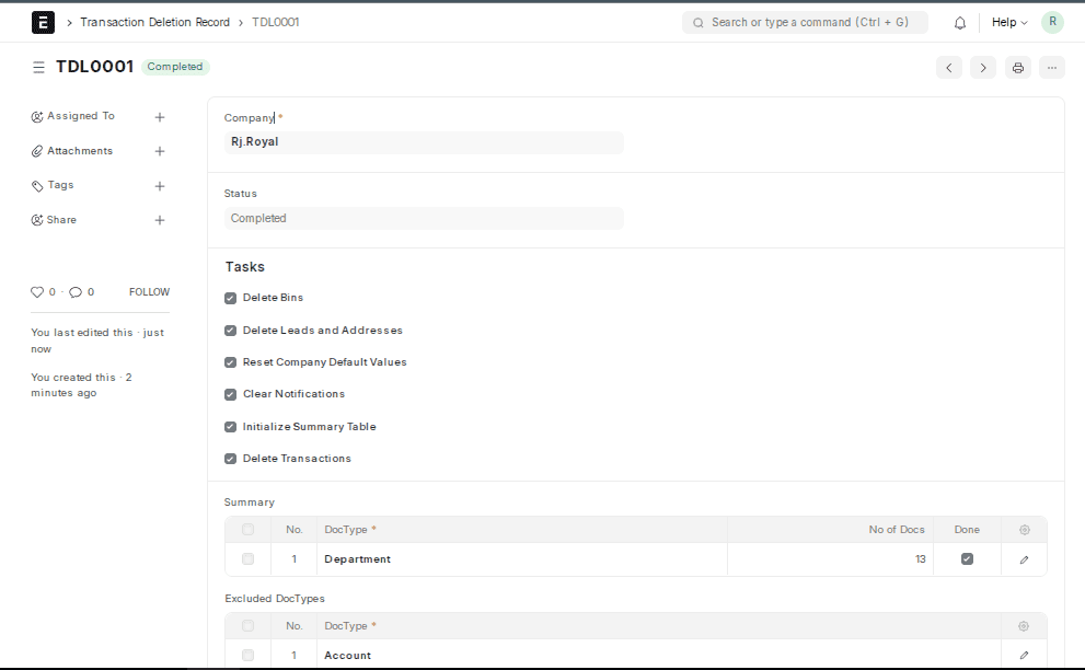Delete Company Transactions