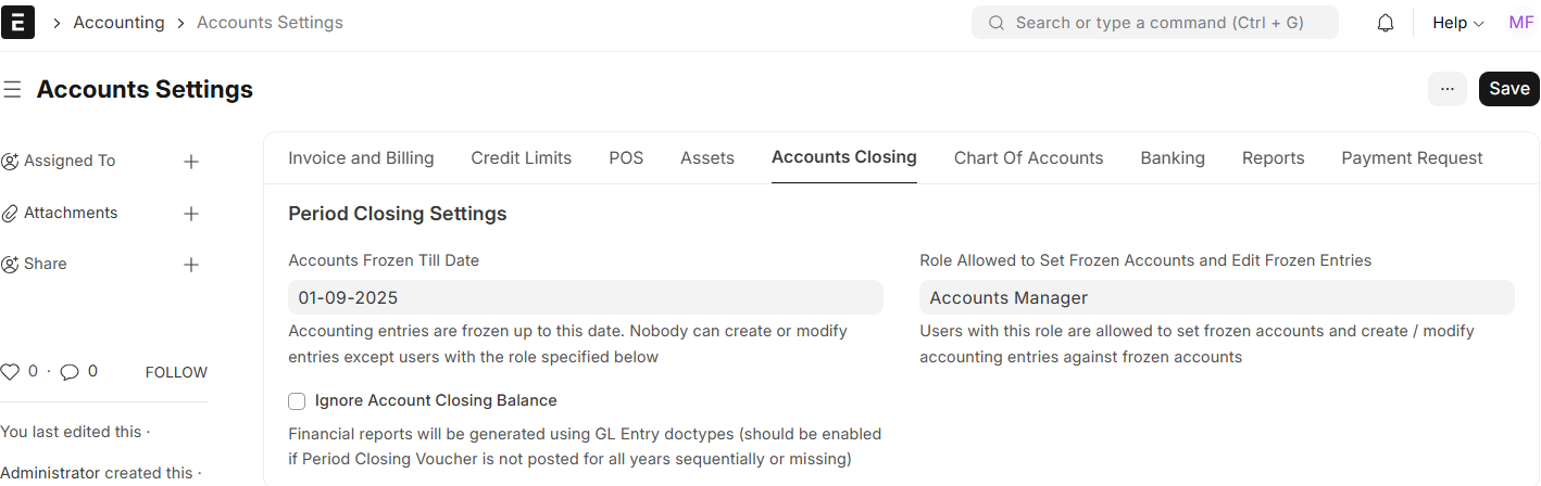 Freeze Accounting Entries