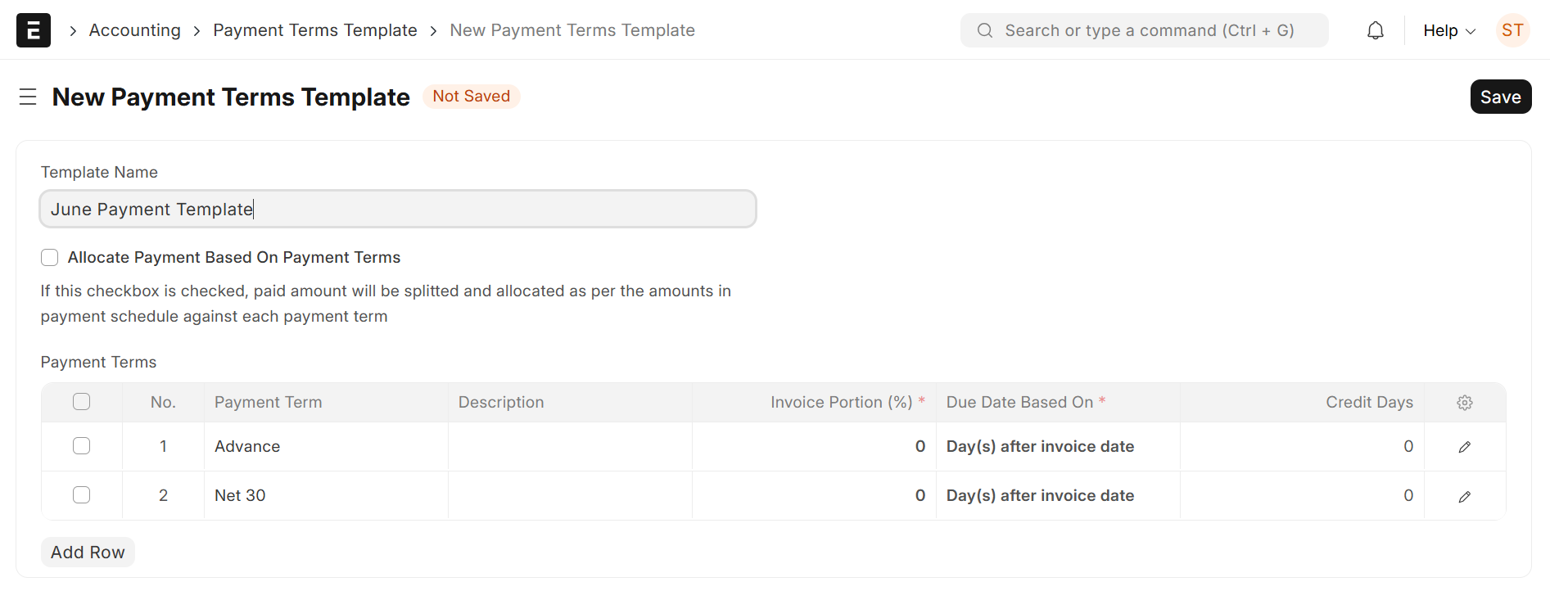 Payment Term Template
