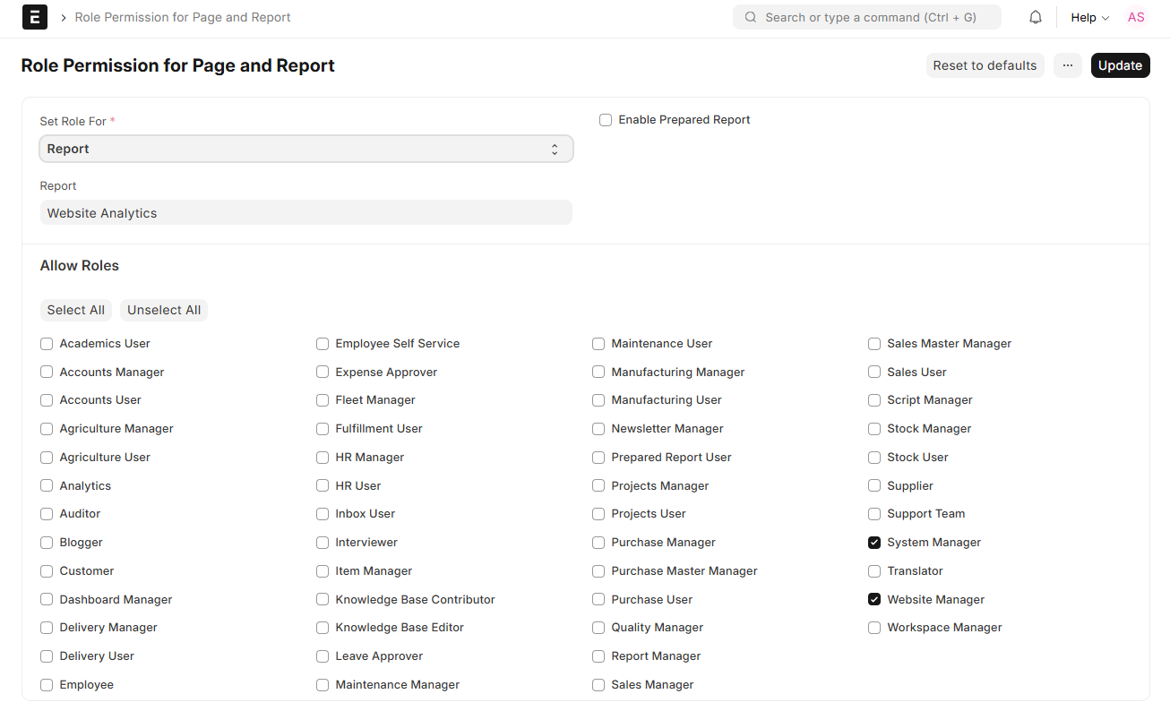 Role Permission for Page and Report