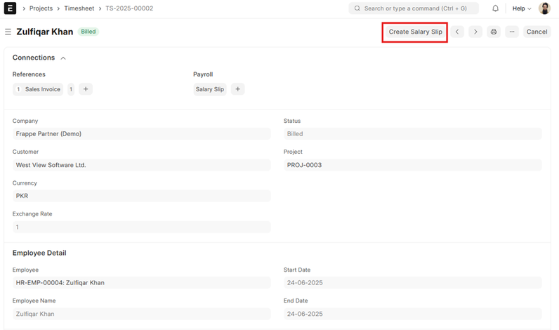 Salary Slip from Timesheet