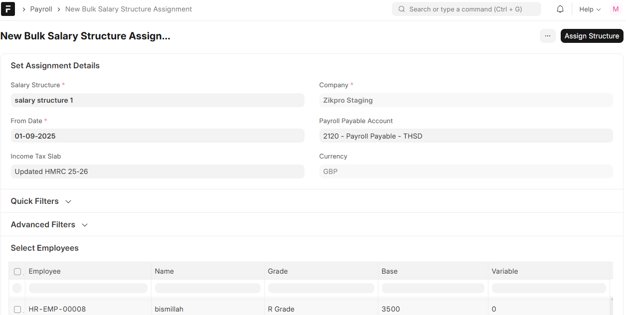 Salary Structure Assignment Tool