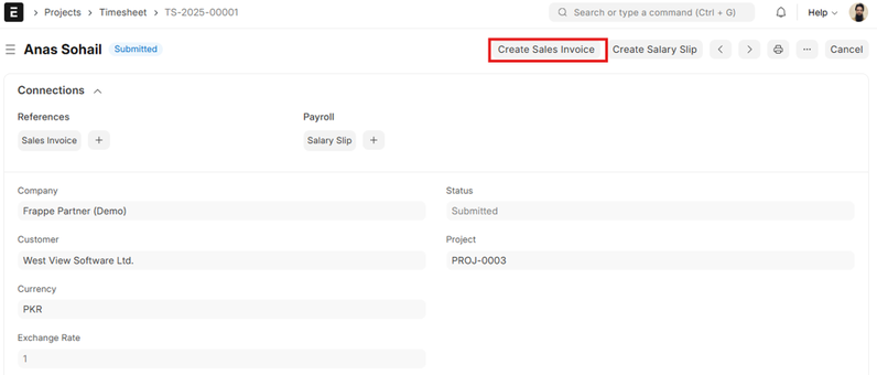 Sales Invoice from Timesheet
