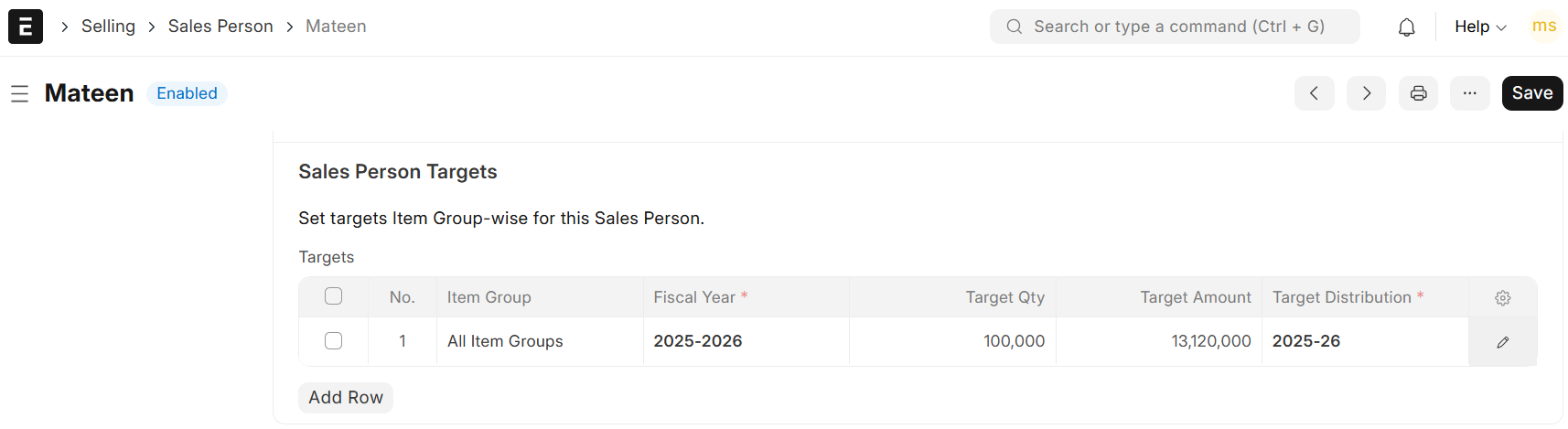 Sales Person Target Allocation