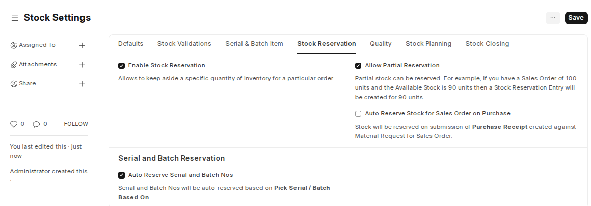 Stock Reservation