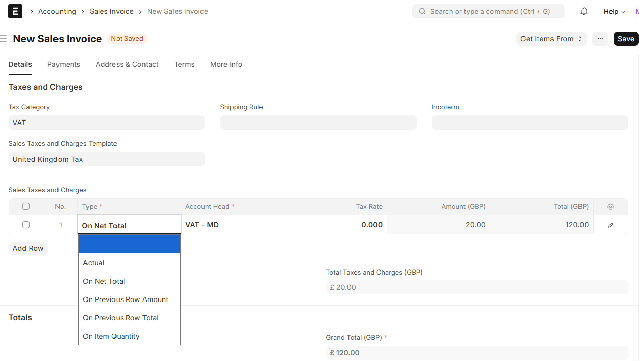 Types in Tax Template