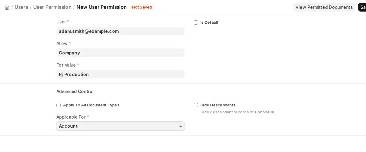 Setting applicable document type for user permission in ERPNext