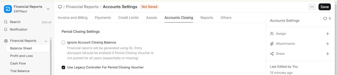 accounts closing settings