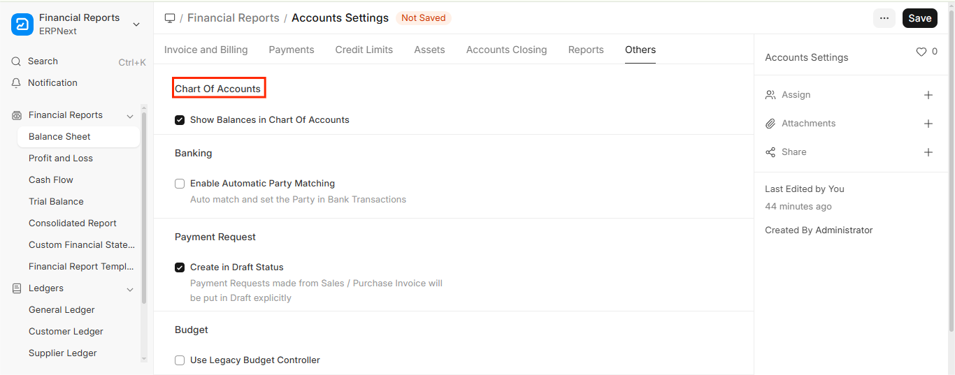 chart of accounts