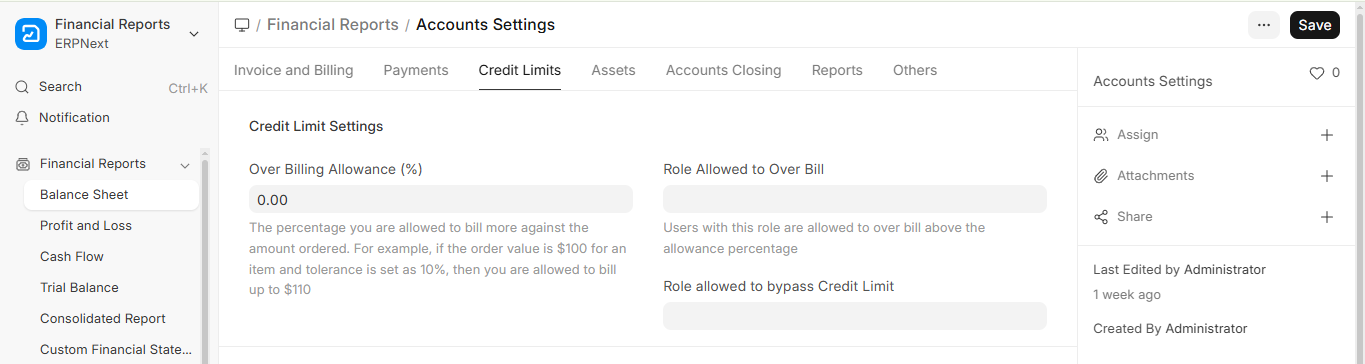 credit limit settings