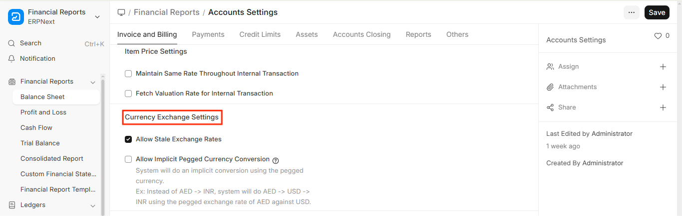 currency exchange settings