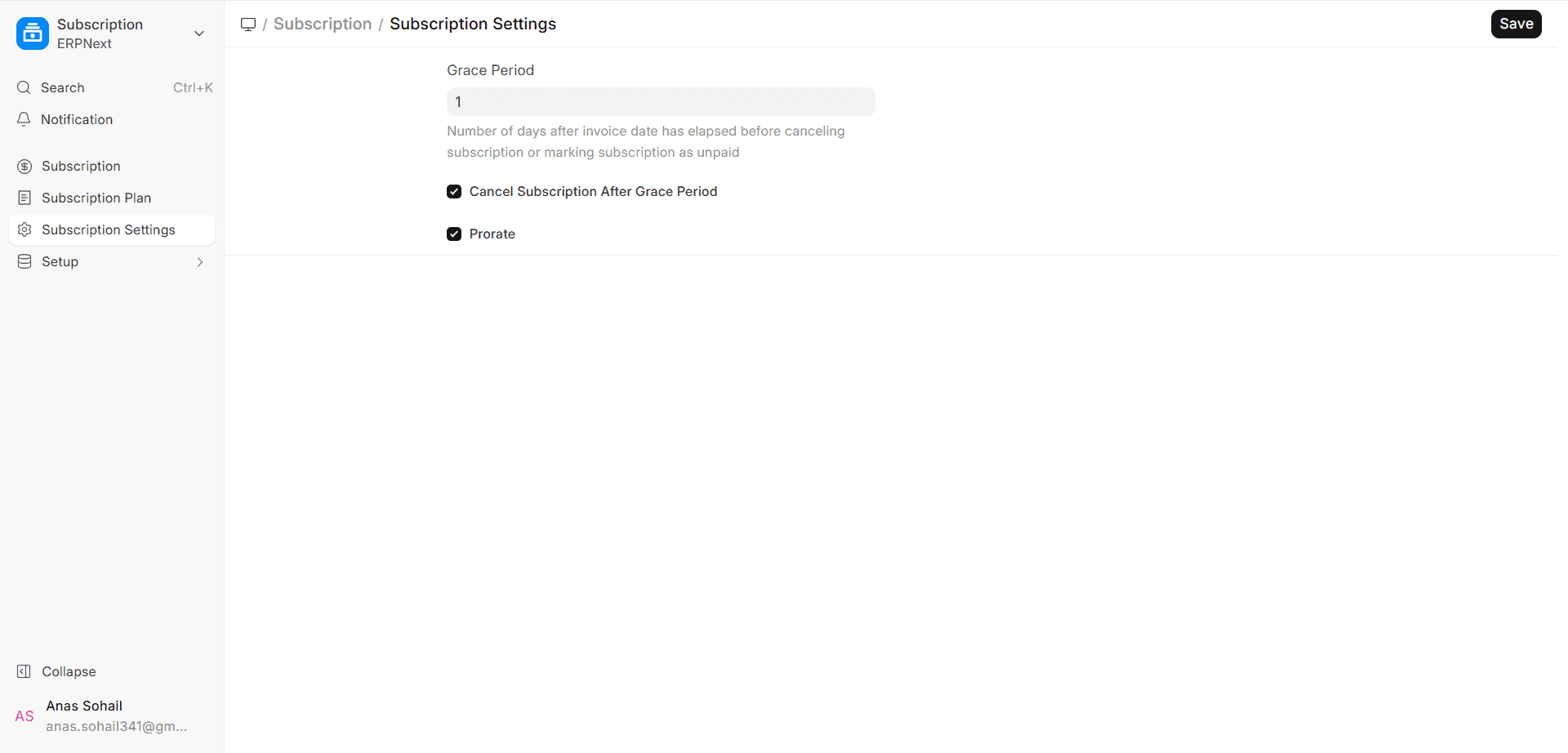 Subscription Settings