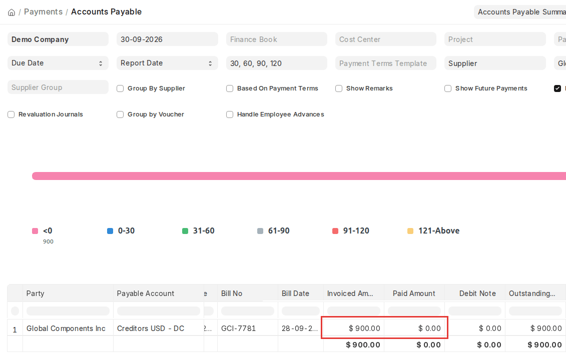 ERPNext v16 Accounts Payable report In Party Currency showing USD amounts