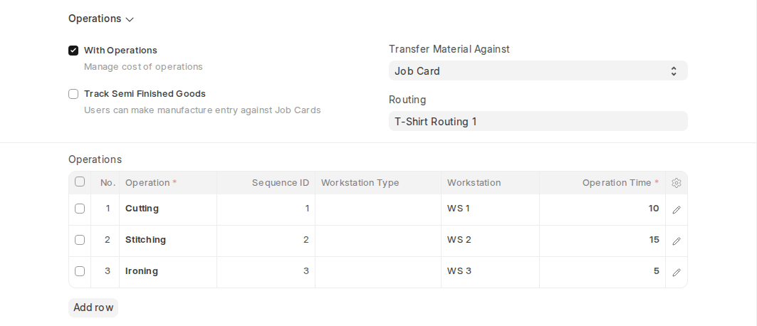 ERPNext v16 BOM with Transfer Material Against set to Job Card