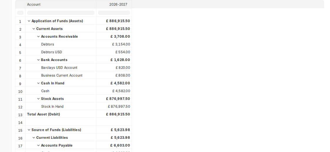 Balance Sheet account details in ERPNext v16