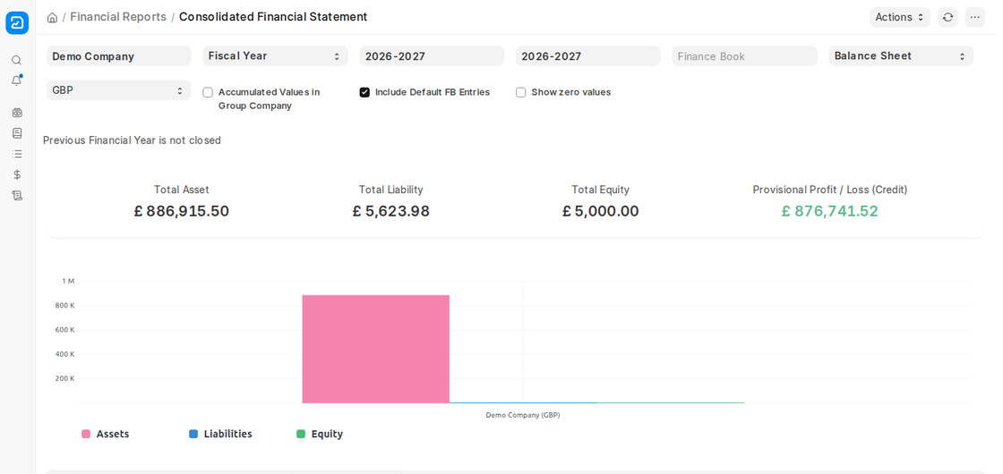Consolidated Financial Statement summary in ERPNext v16