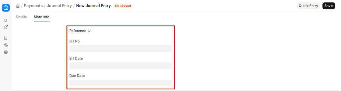 Bill No, Bill Date and Due Date on the Journal Entry More Info tab in ERPNext v16