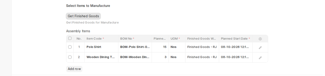 Assembly Items from Material Requests in a Production Plan in ERPNext v16