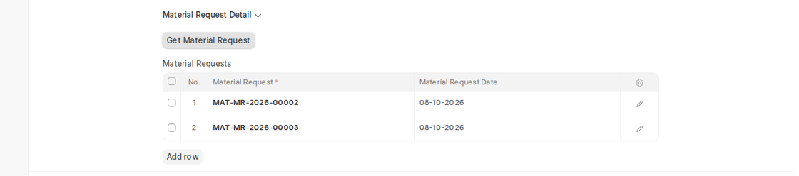 Material Requests fetched into a Production Plan in ERPNext v16