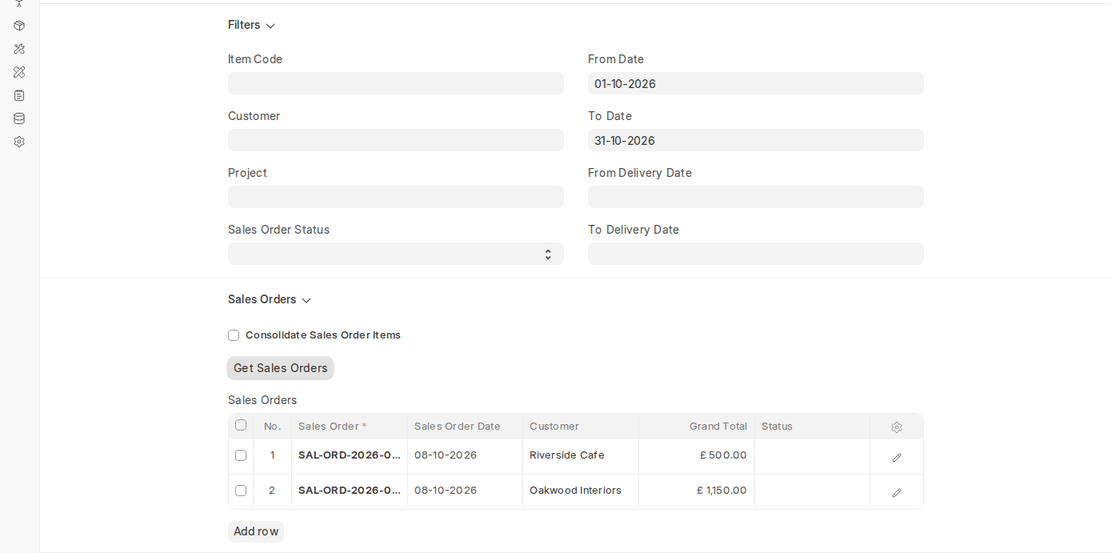 Production Plan filters and fetched Sales Orders in ERPNext v16
