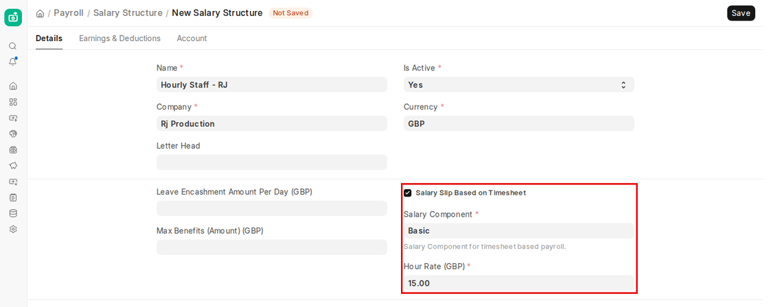 Timesheet based Salary Structure with Salary Component and Hour Rate in ERPNext v16