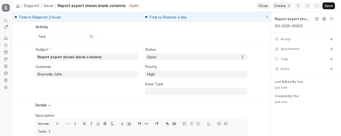 Resetting the Service Level Agreement on an Issue with a reason in ERPNext v16