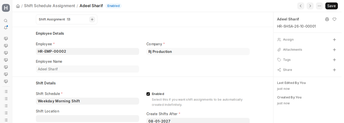 Shift Schedule Assignment with Create Shifts After date in Frappe HR v16