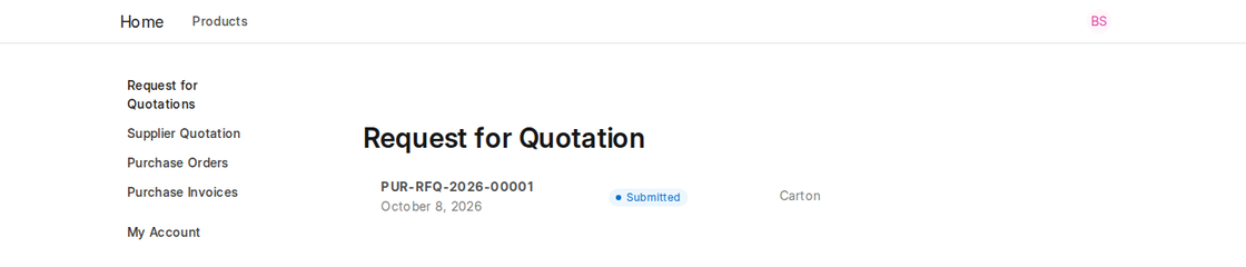 Request for Quotation list in the ERPNext v16 supplier portal